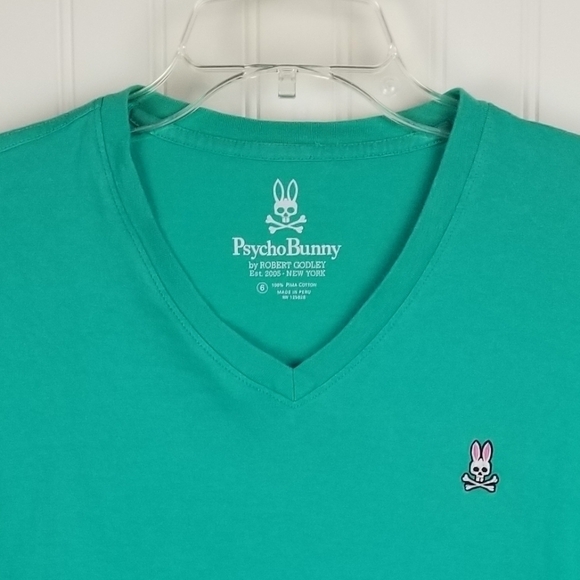Psycho Bunny Men's Size 6 Pima Cotton V Neck T Shirt Tee Embroidered Logo - Picture 2 of 8